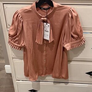Zara Women's Blush Pink Pleated Blouse